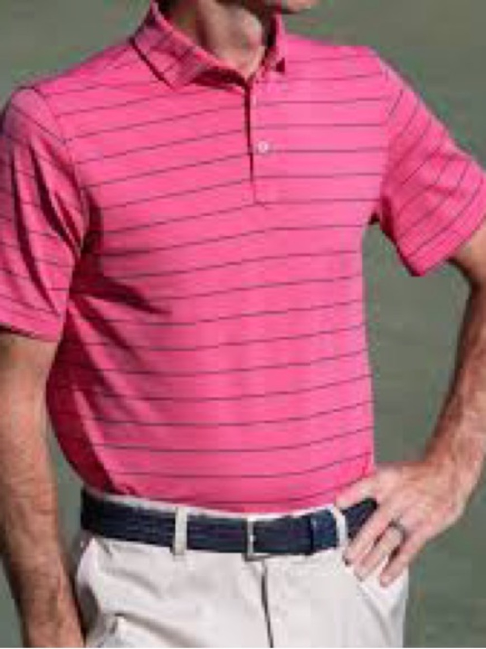 Stitch Palermo Golf Polo Shirt Mens XL Pink Blue Striped Performance Stretch
